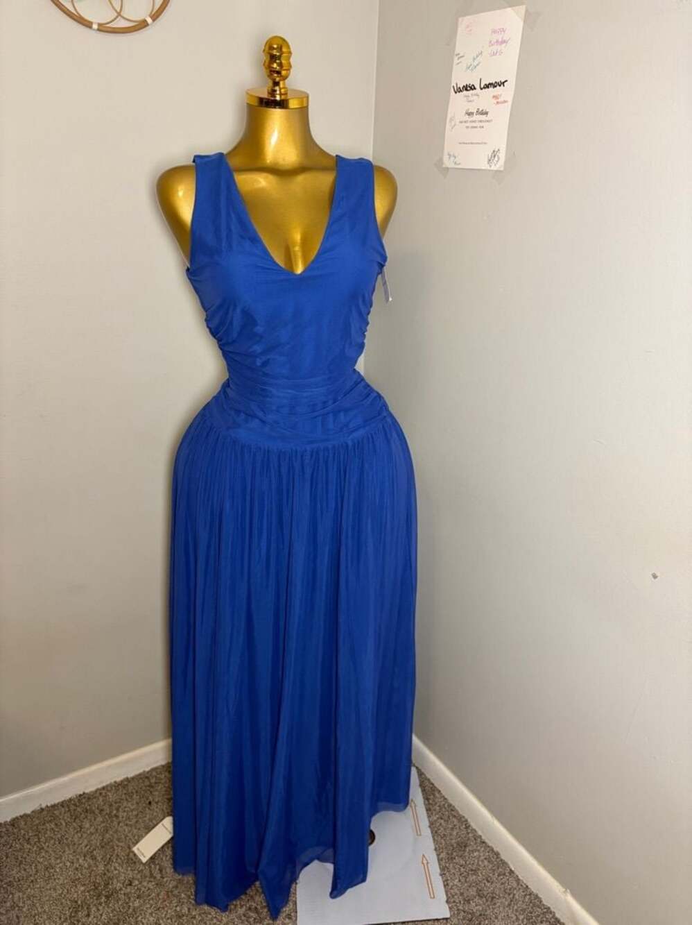 A&F  Royal Blue Sleeveless V-Neck Pleated Maxi Dress